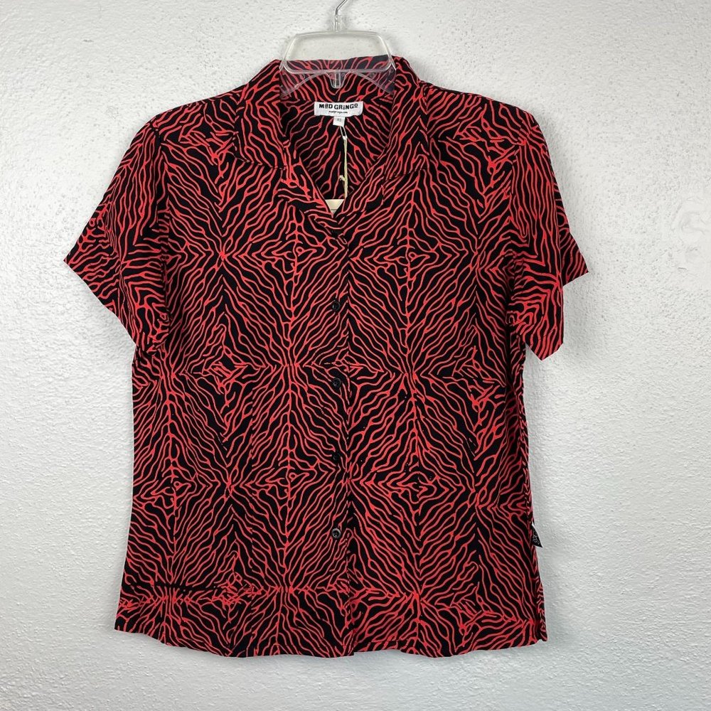 NWT Mad Gringo Women's Hawaiian Short Sleeve Button Up Camp Shirt Size XS
